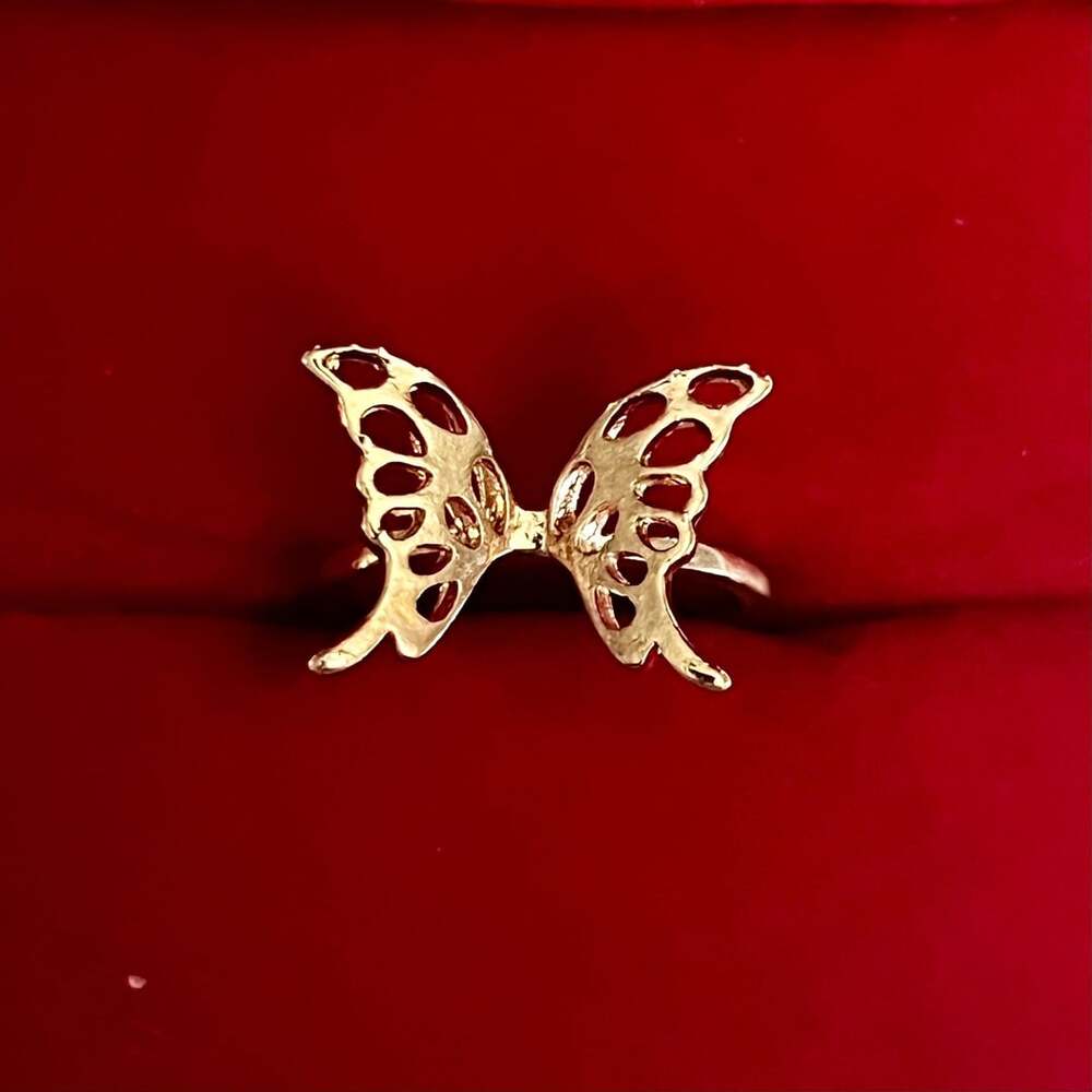 Gold Filigree Butterfly Stainless Steel Ring Size 6
